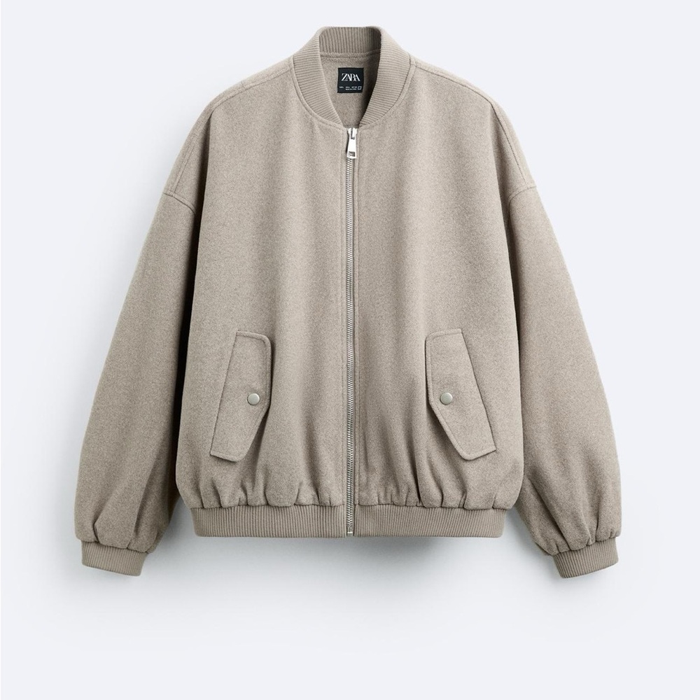 New Zara Men Bomber Jacket Coat Top Beige Tan M